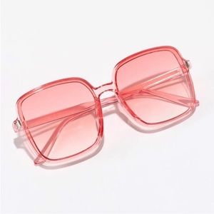 Pink Oversized Square Retro Frame Sunglasses Pink Colored Lenses